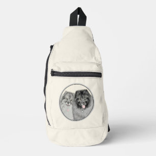 Keeshond Malen 2 Keeshonden Original Hunde Kunst Crossbody Bag