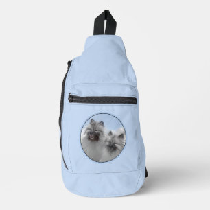 Keeshond Malen 2 Keeshonden Original Hunde Kunst Crossbody Bag