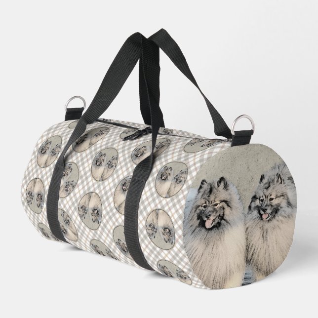 Keeshond Malen 2 Keeshonden Original Hunde Kunst Duffle Bag (Linke Seite)