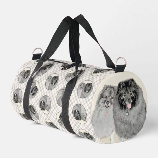Keeshond Malen 2 Keeshonden Original Hunde Kunst Duffle Bag (Linke Seite)