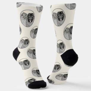 Keeshond Malen 2 Keeshonden Original Hunde Kunst Socken