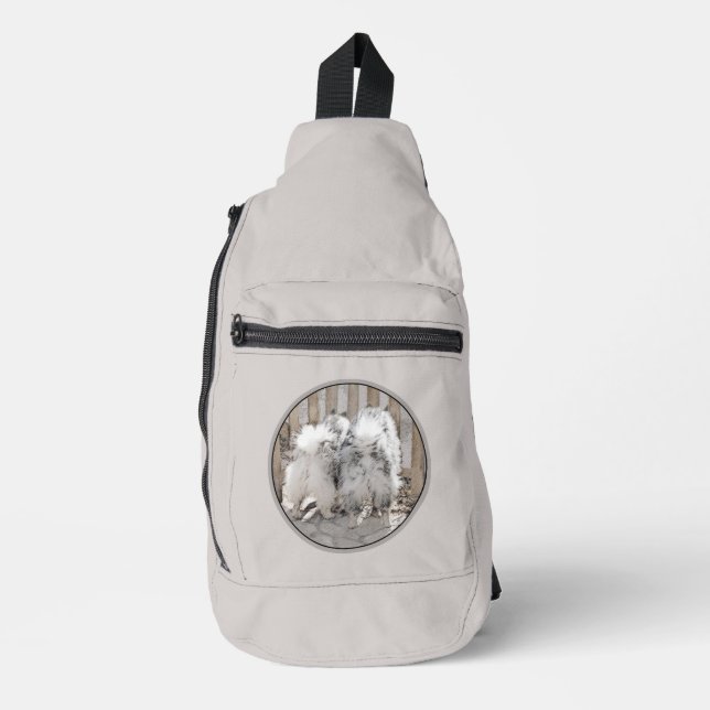 Keeshond Malen Hintern am Tor Niedliche Hundkunst Crossbody Bag (Vorderseite)