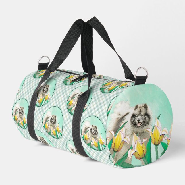 Keeshond Malerei in Tulips Niedliche Original Hund Duffle Bag (Linke Seite)