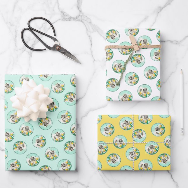 Keeshond Malerei in Tulips Niedliche Original Hund Geschenkpapier Set (Vorderseite)