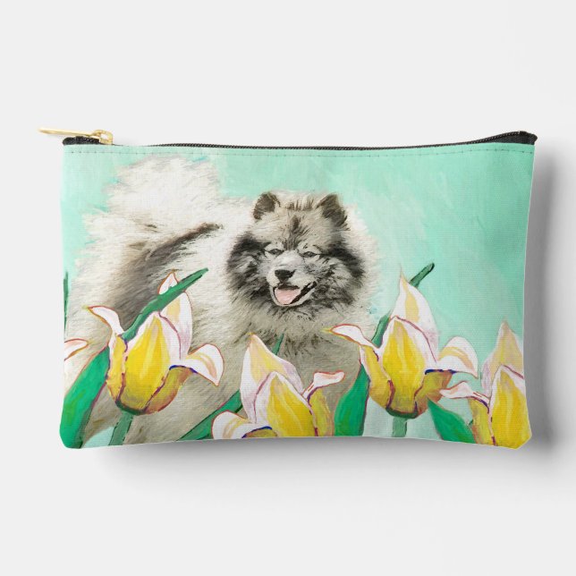 Keeshond Malerei in Tulips Niedliche Original Hund Zubehörtasche (Vorderseite)