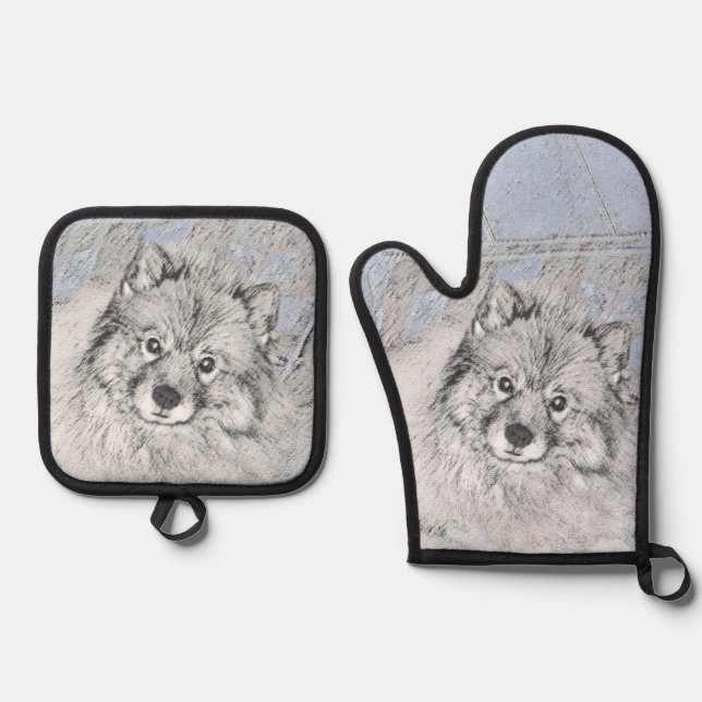 Keeshond-Malerei Kees Niedliche Original-Haustier- Ofenhandschuh & Topflappen-Set (Vorderseite)
