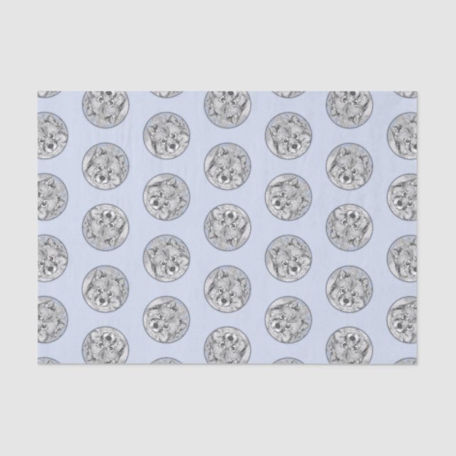 Keeshond-Malerei Kees Niedliche Original-Haustier- Seidenpapier (Vorderseite)