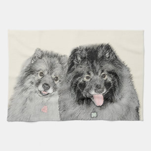 Keeshond Mama and Son Painting - Originelle Hundek Geschirrtuch