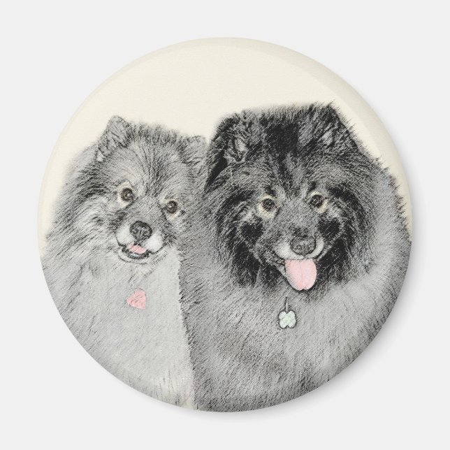 Keeshond Mama and Son Painting - Originelle Hundek Magnet (Vorne)