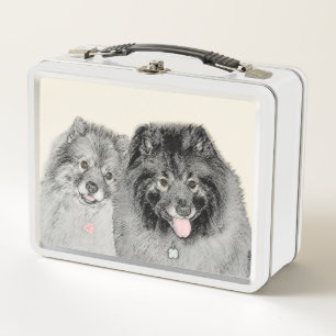Keeshond Mama and Son Painting - Originelle Hundek Metall Brotdose