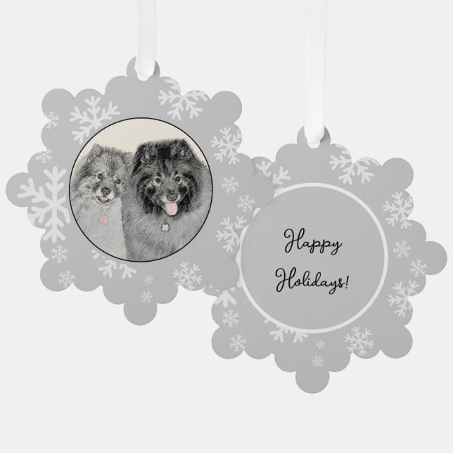 Keeshond Mama and Son Painting - Originelle Hundek Ornament Karte (Vorderseite/Rückseite)