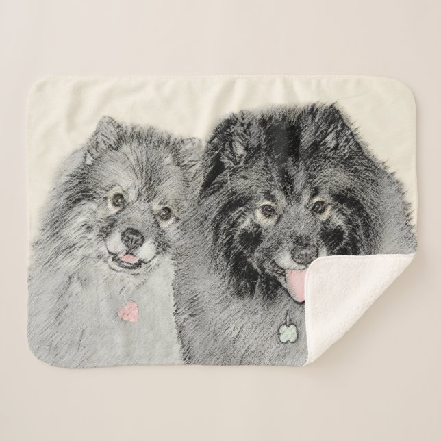 Keeshond Mama and Son Painting - Originelle Hundek Sherpadecke (Vorderseite (Horizontal))