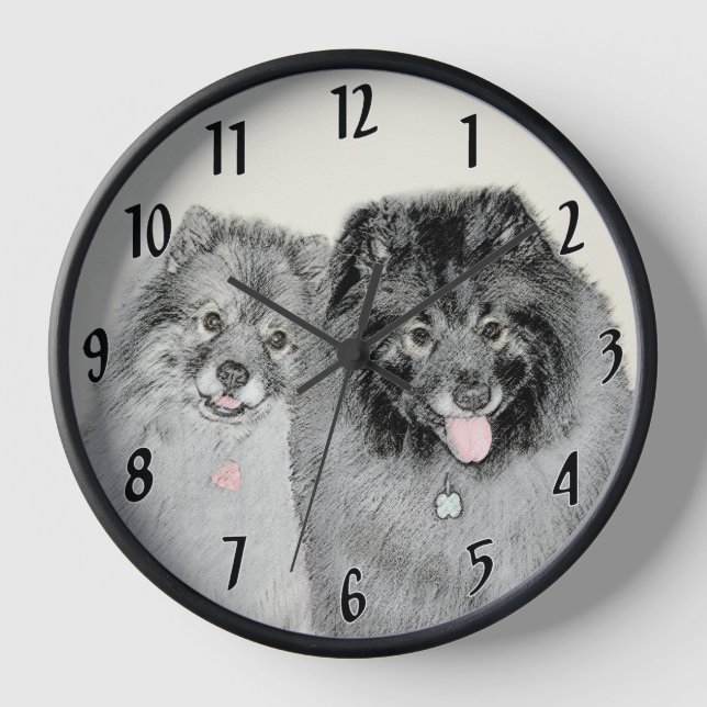Keeshond Mama and Son Painting - Originelle Hundek Uhr (Vorderseite)