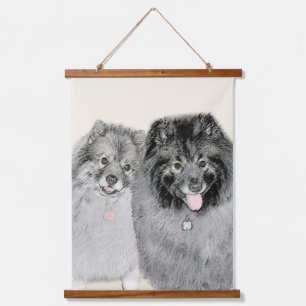 Keeshond Mama and Son Painting - Originelle Hundek Wandteppich Mit Holzrahmen