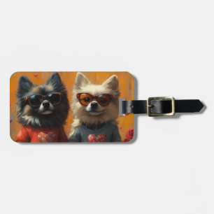 Keeshond mit Herz Rosen Valentinstag Gepäckanhänger