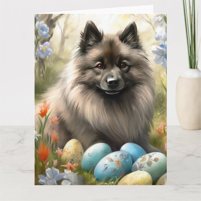Keeshond mit Ostereiern Karte (Vorderseite)