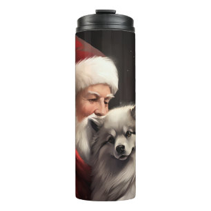 Keeshond mit Santa Claus Festive Weihnachten Thermosbecher