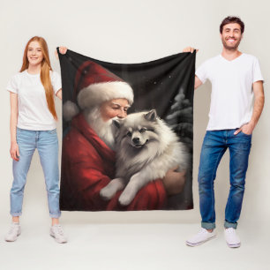Keeshond mit Santa Claus Festliches Weihnachten Fleecedecke