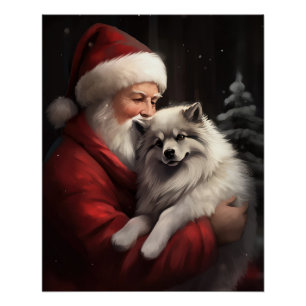 Keeshond mit Santa Claus Festliches Weihnachten Poster