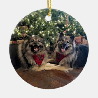 Keeshond mit Weihnachtsbaum Keramikornament