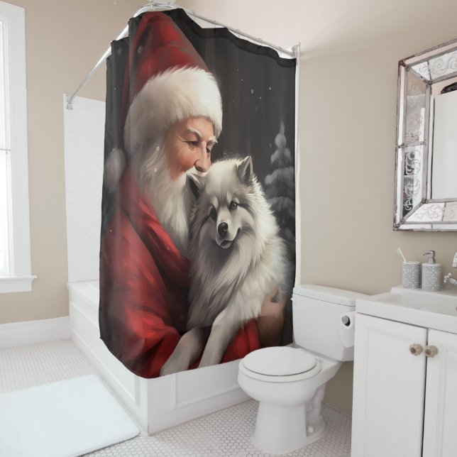 Keeshond mit Weihnachtsfeiern Duschvorhang (Beispiel)