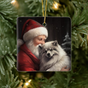 Keeshond mit Weihnachtsfeiern Keramikornament