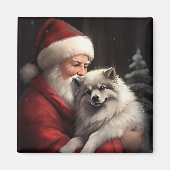 Keeshond mit Weihnachtsfeiern Magnet (Vorne)