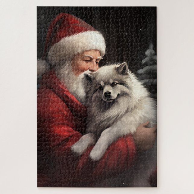 Keeshond mit Weihnachtsfeiern Puzzle (Vertikal)