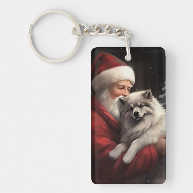 Keeshond mit Weihnachtsfeiern Schlüsselanhänger (Vorderseite)