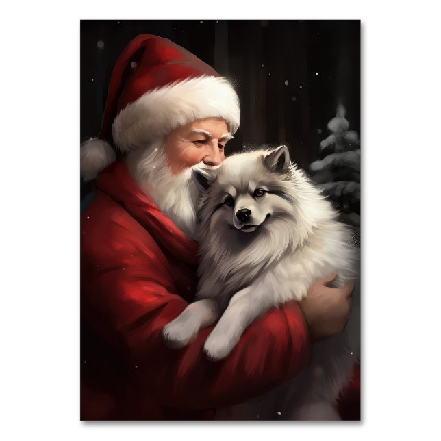 Keeshond mit Weihnachtsfeiern Tischnummer (Vorderseite)