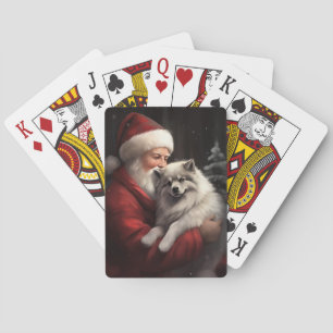 Keeshond mit Weihnachtsmann Festive Weihnachten Spielkarten