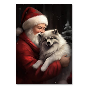 Keeshond mit Weihnachtsmann Festives Weihnachten Tischnummer