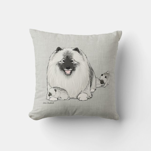 Keeshond mit Welpen Kissen (Vorderseite)