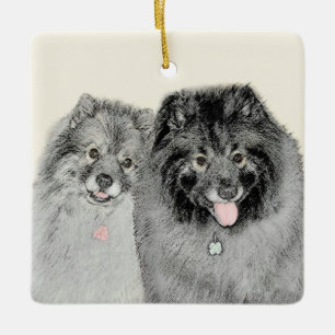 Keeshond Mom and Son Painting - Original Dog Art Keramikornament