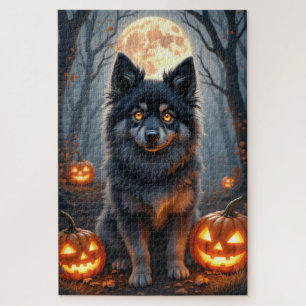 Keeshond Mondlicht Halloween-Porträt Kunst Puzzle