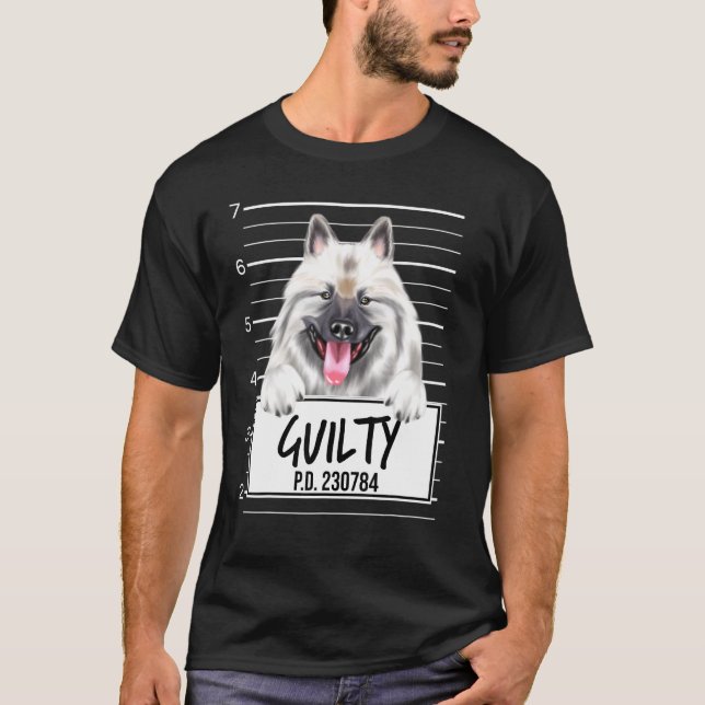 Keeshond-Mugshot schuldig Hund T-Shirt (Vorderseite)