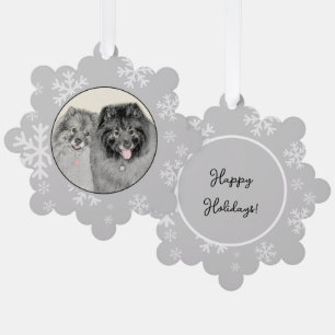 Keeshond Mutter und Sohn Gemälde - Originale Hunde Ornament Karte