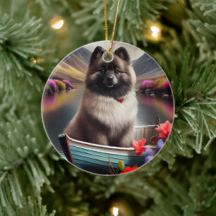 Keeshond on a Paddle: Ein Landschaftliches Abenteu Keramik Ornament