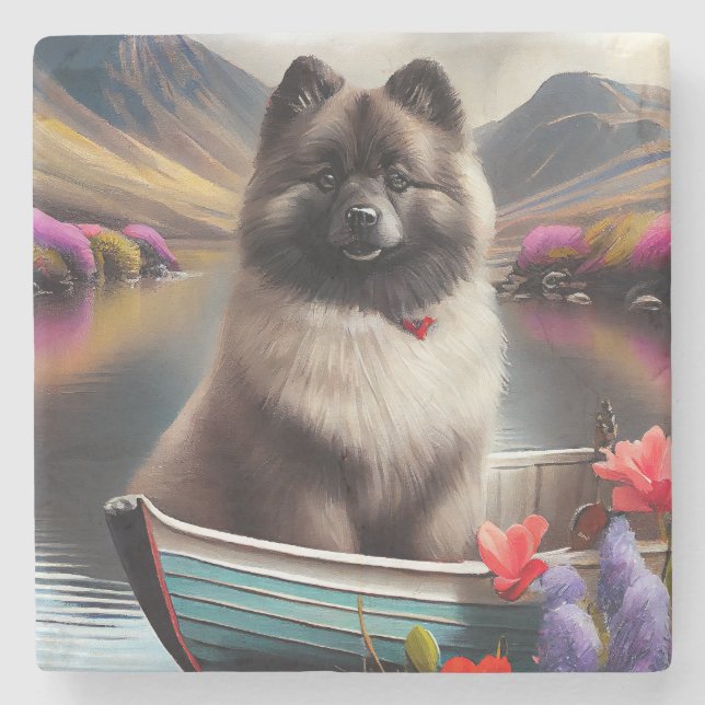 Keeshond on a Paddle: Ein Landschaftliches Abenteu Steinuntersetzer (Vorderseite)