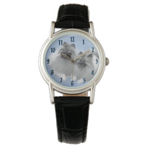 Keeshond-Paar Kees-Malerei Originale Tierkunst Armbanduhr