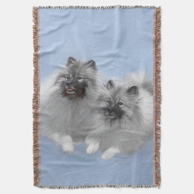Keeshond Pair of Kees Painting Original Animal Art Decke (Vorderseite Vertikal)