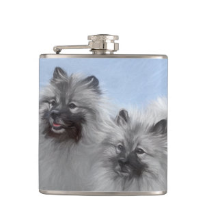 Keeshond Pair of Kees Painting Original Animal Art Flachmann