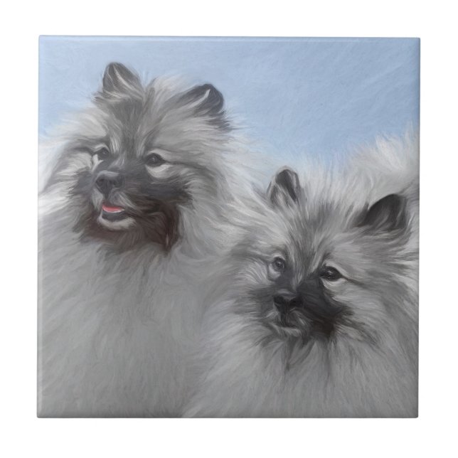 Keeshond Pair of Kees Painting Original Animal Art Fliese (Vorderseite)