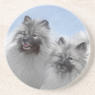 Keeshond Pair of Kees Painting Original Animal Art Getränkeuntersetzer
