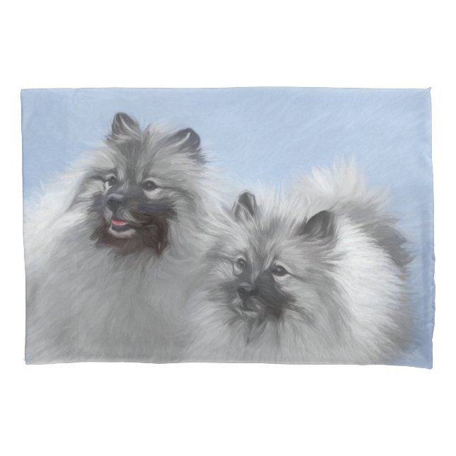 Keeshond Pair of Kees Painting Original Animal Art Kissenbezug (Vorderseite)