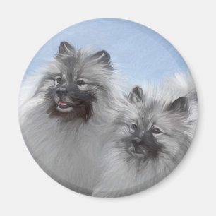 Keeshond Pair of Kees Painting Original Animal Art Magnet
