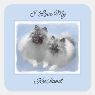 Keeshond Pair of Kees Painting Original Animal Art Quadratischer Aufkleber