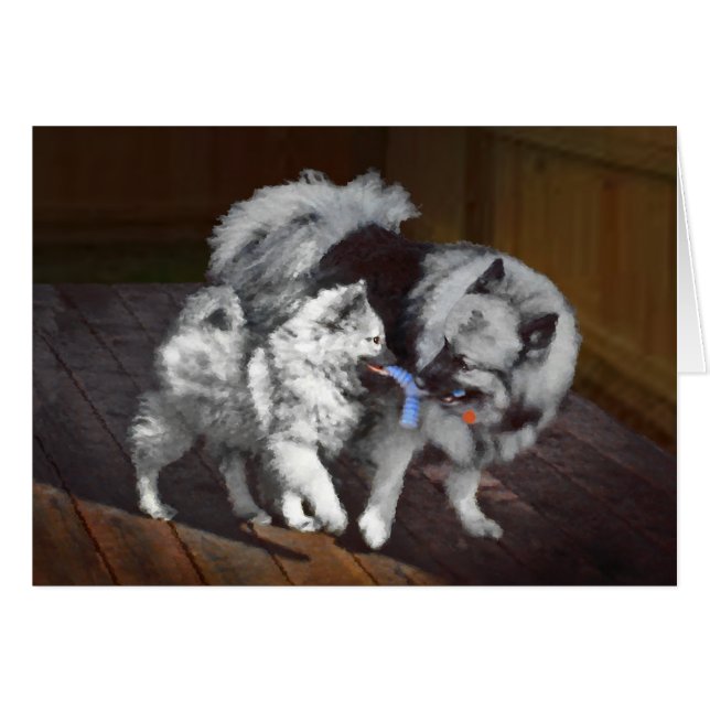Keeshond Playtime Malerei - Niedliche Original Dog (Vorderseite (Horizontal))