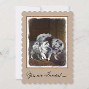 Keeshond Playtime Malerei - Niedliche Original Dog Einladung