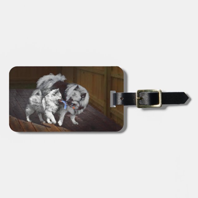 Keeshond Playtime Malerei - Niedliche Original Dog Gepäckanhänger (Vorderseite horizontal)